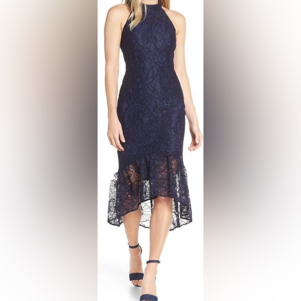 Forest Lily Navy Hi Low Halter Lace Dress Size 4 chic timeless chic